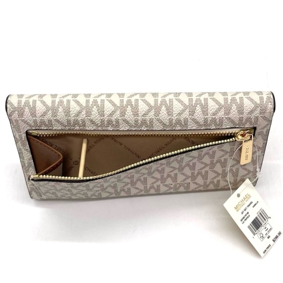 Michael Kors Jaycee Medium Zip Packet Backpack & Large Trifold Wallet Vanilla - Picture 11 of 13